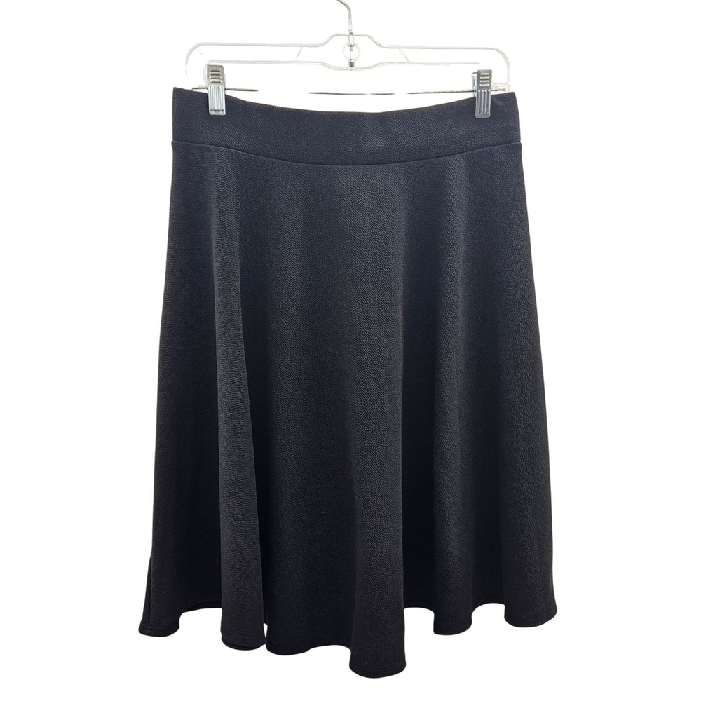 JM Fleurette Black Skater Skirt XL A-Line Midi Textured Stretch Made in USA